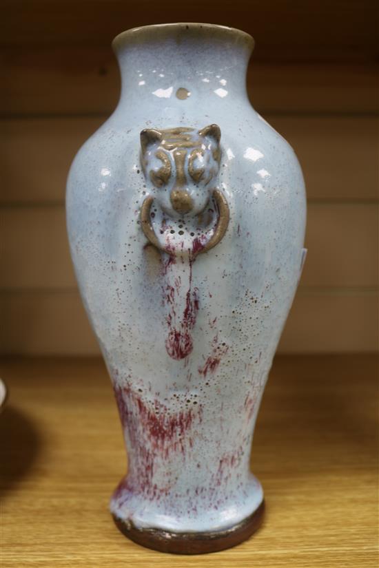 A Chinese Jun type two handled vase, H.25.5cm